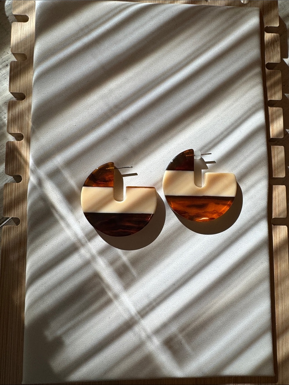 Two-Tone Resin Half-Moon Earrings — Cream & Tortoiseshell